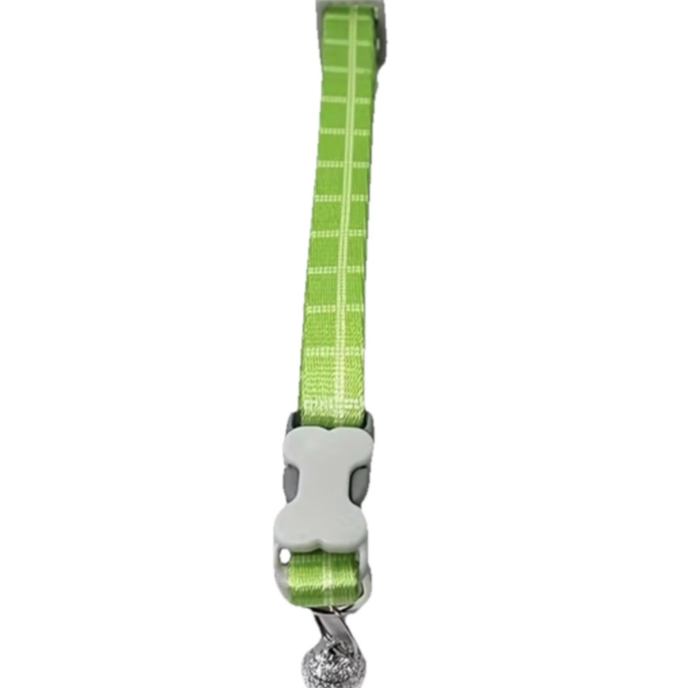Dog Collar Light Green Plaid with Bell Adjustable for Puppy’s to Small Dogs NEW
